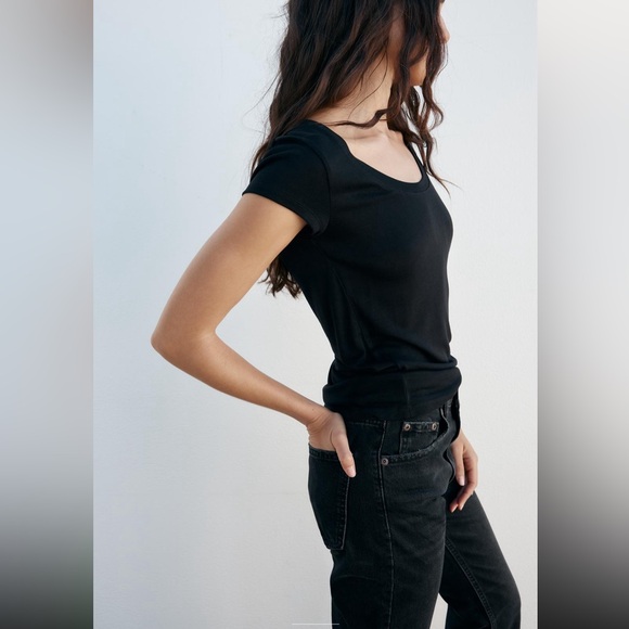 Zara round neck viscose shirt, black - Picture 3 of 8